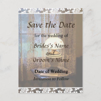Parlor With Hurricane Lamp Save the Date Announcement Postcard