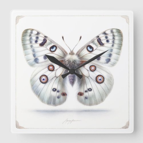 Parnassius Apollo Butterfly IREF316 _ Watercolor Square Wall Clock