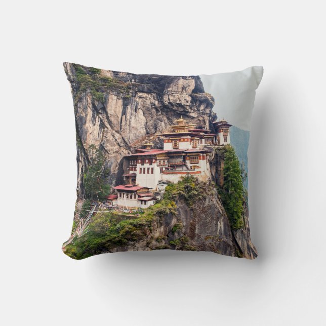 Paro Taktsang: The Tiger's Nest Monastery - Bhutan Throw Pillow (Front)