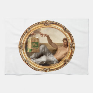 Parody Classical Painting with Takeout Bag Funny Kitchen Towel