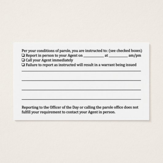 Parole Agent Business Card (Back)