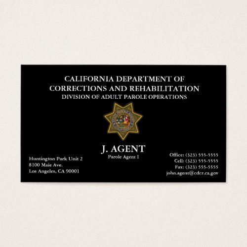 Parole Agent Business Card in Black