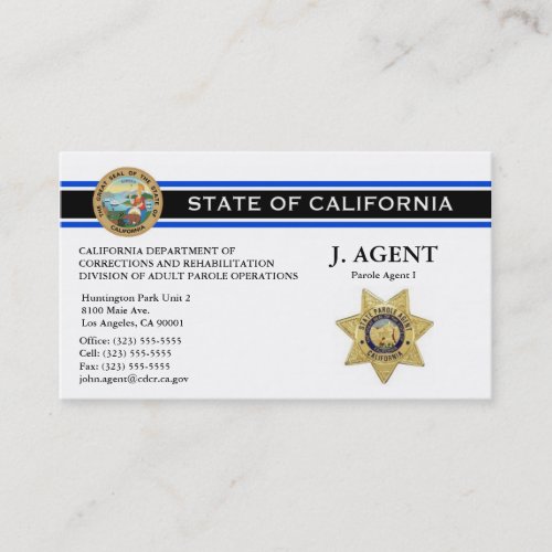 Parole Agent Business Card _ Thin Blue Line