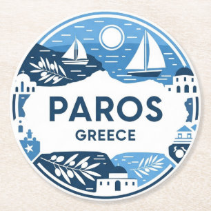 Paros Greece Island Travel Round Paper Coaster