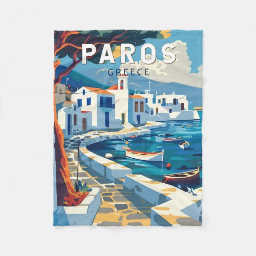 Paros Greece Travel Art Vintage Fleece Blanket
