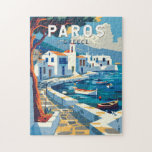 Paros Greece Travel Art Vintage Jigsaw Puzzle<br><div class="desc">Paros retro vector travel design. Paros is a Greek island in the Aegean Sea best known for its beaches and traditional villages.</div>
