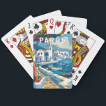 Paros Greece Travel Art Vintage Poker Cards<br><div class="desc">Paros retro vector travel design. Paros is a Greek island in the Aegean Sea best known for its beaches and traditional villages.</div>