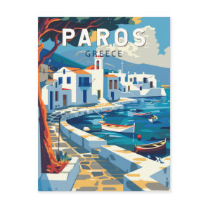 Paros Greece Travel Art Vintage Postcard