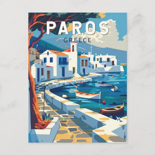 Paros Greece Travel Art Vintage Postcard
