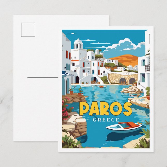 Paros Greece vintage travel illustration Postcard (Front/Back)