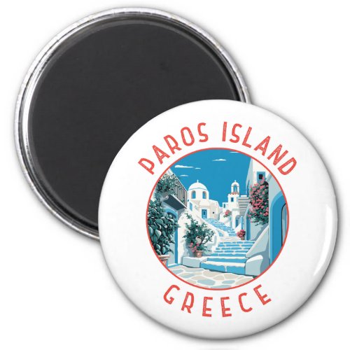 Paros Island Greece Retro Distressed Circle Magnet