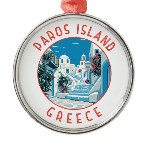 Paros Island Greece Retro Distressed Circle Metal Ornament