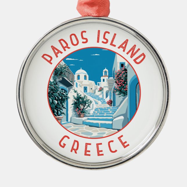Paros Island Greece Retro Distressed Circle Metal Ornament (Front)