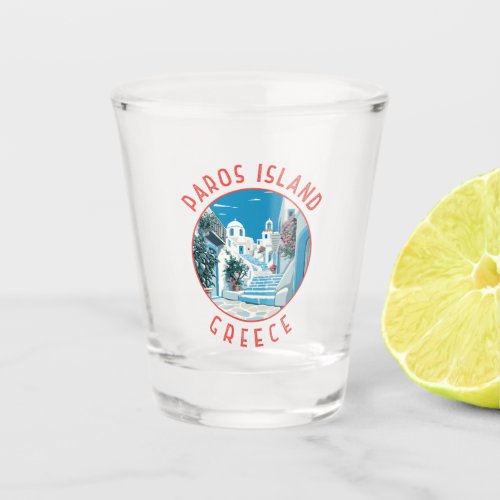 Paros Island Greece Retro Distressed Circle Shot Glass
