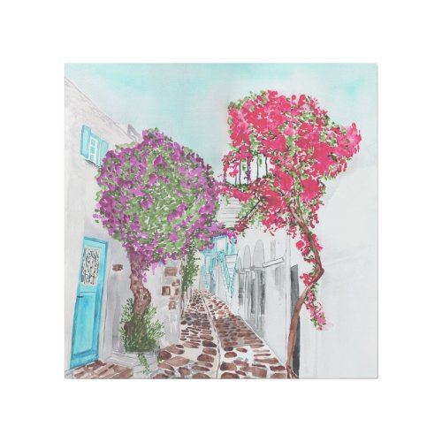 Paros Streets View with Bougainvillea Trees _ Char Gallery Wrap