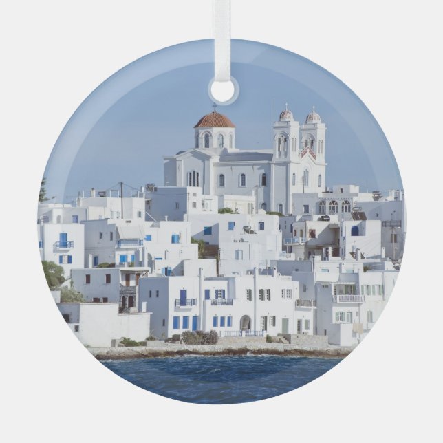 Paros Village Naoussa Island View Glass Ornament (Front)