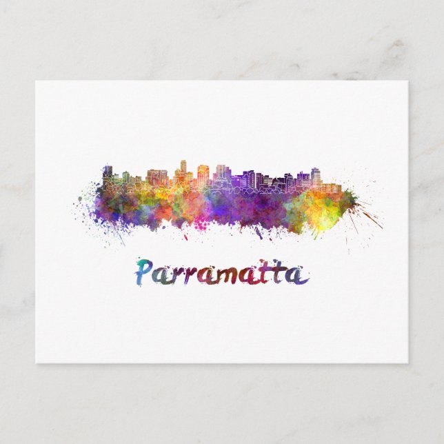 Parramatta skyline in watercolor postcard (Front)