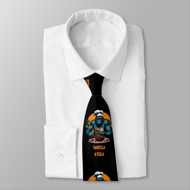 Parrilla G'rilla Master BBQ Griller Fun Pun Neck Tie (Tied)