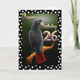 Parrot African Gray bird polka dot 26th Birthday Card