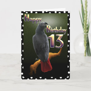 Parrot African Gray /grey Happy 13 Birthday Avian Card