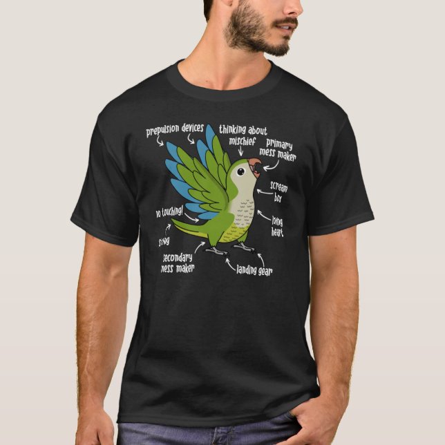 Parrot Anatomy I Green Monk Parakeet Quaker T-Shirt (Front)