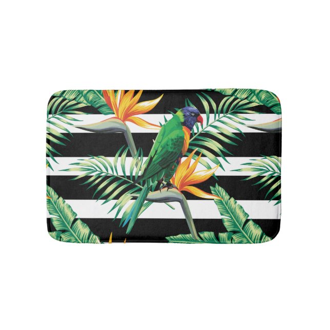 Parrot And Floral Exotic Pattern Bathroom Mat (Front)