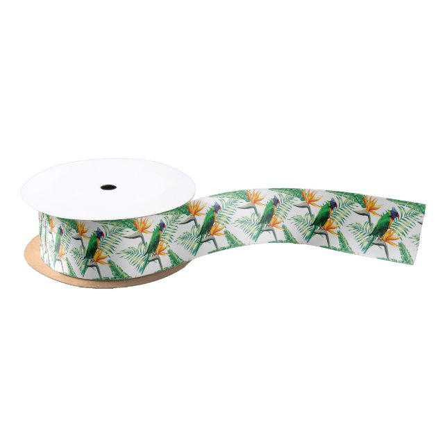Parrot And Flowers Pattern Satin Ribbon (Spool)