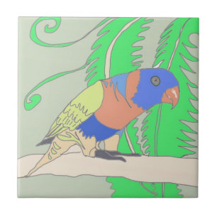 Parrot and Fronds Ceramic Tile