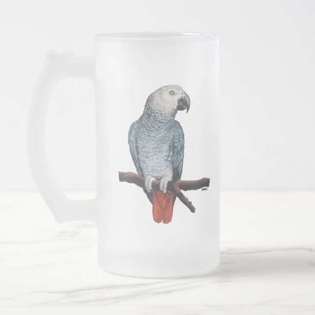 Parrot Art Beer Glass African Grey Mugs Customize (Left)
