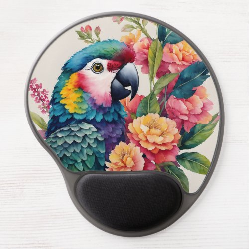 Parrot Art Colorful Floral Watercolor Gel Mouse Pad