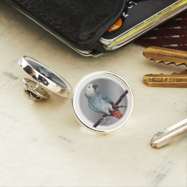 Parrot Art Pin Personalized African Grey Lapel Pin (In Situ)
