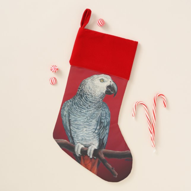 Parrot Art Stocking African Grey Christmas Decor (Front)