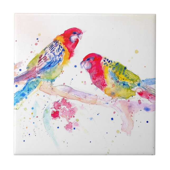 Parrot art Watercolour Painting Aqua Teal Ceramic Tile (Front)