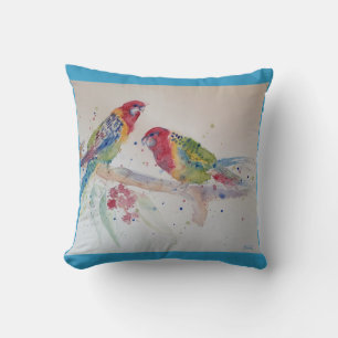 Parrot art Watercolour Painting Cushion Aqua Teal