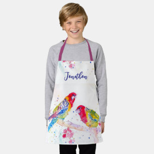 Parrot art Watercolour Painting Red Blue Boys Apron