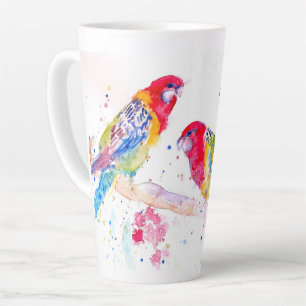 Parrot art Watercolour Painting Red Blue Colorful Latte Mug