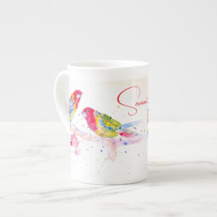 Parrot art Watercolour Painting Red Blue Colourful Bone China Mug