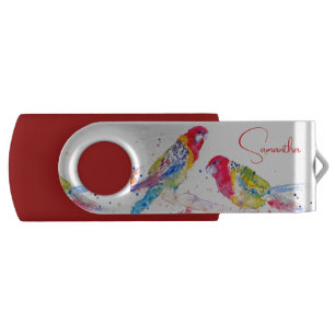 Parrot art Watercolour Painting Red Blue Colourful Flash Drive