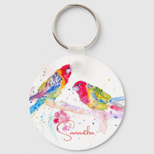 Parrot art Watercolour Painting Red Blue Colourful Keychain