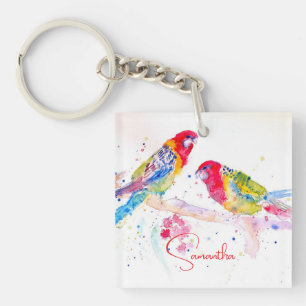 Parrot art Watercolour Painting Red Blue Colourful Keychain