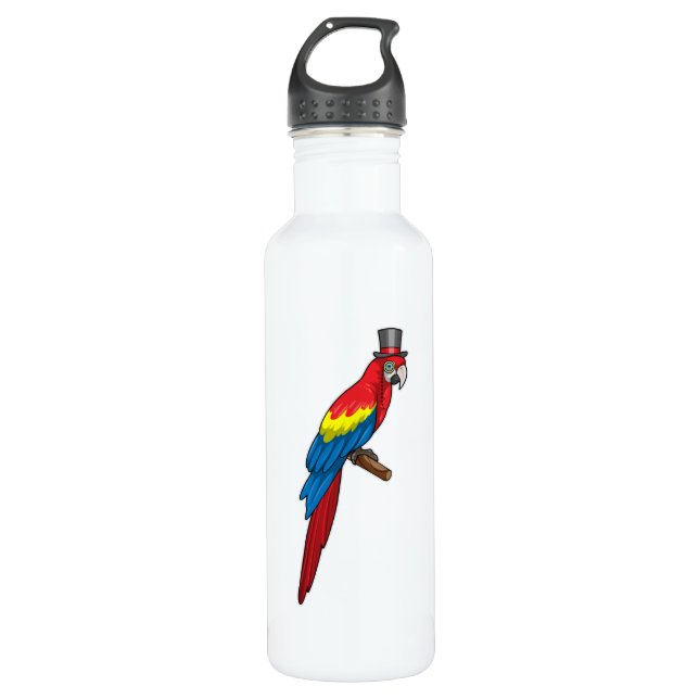 Parrot as Gentleman with Hat Stainless Steel Water Bottle (Front)