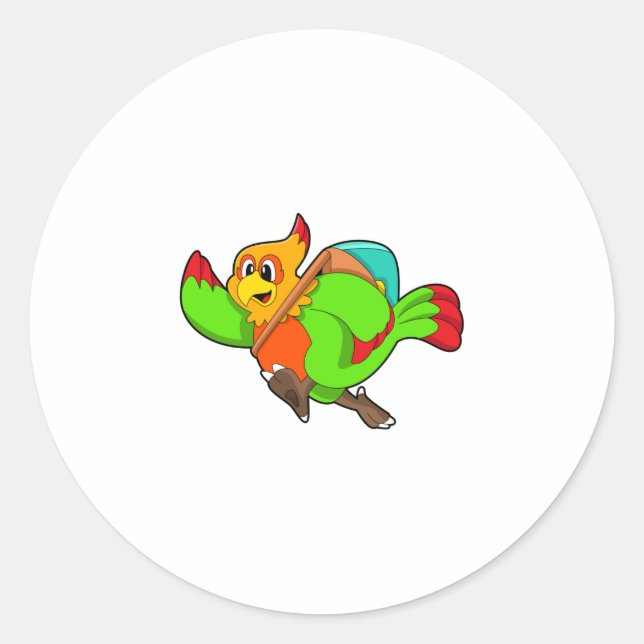 Parrot as Hiker with Backpack Classic Round Sticker (Front)