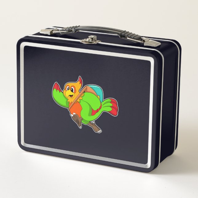 Parrot as Hiker with Backpack Metal Lunch Box (Front)