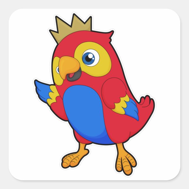 Parrot as King with Crown Square Sticker (Front)