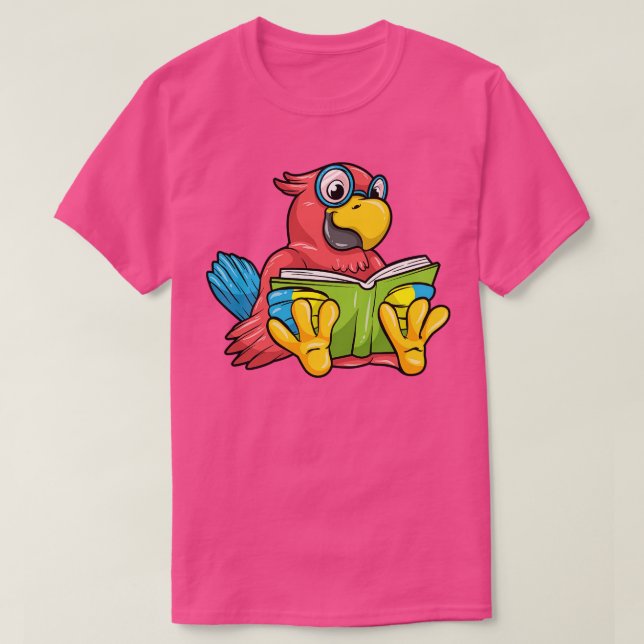 Parrot as Nerd with Glasses and Book 1 T-Shirt (Design Front)