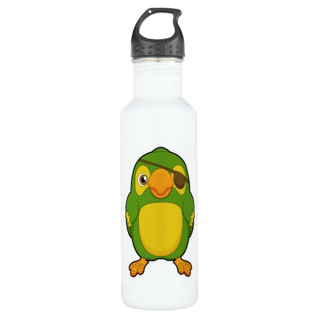 Parrot as Pirate with Eyepatch Stainless Steel Water Bottle (Front)