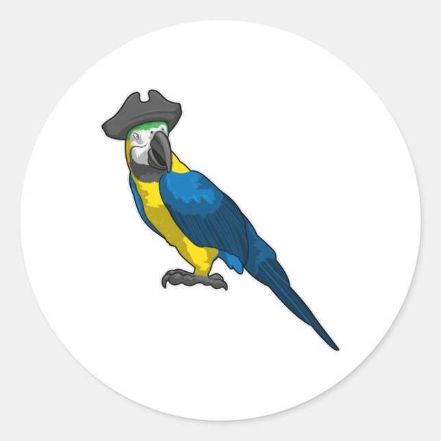 Parrot as Pirate with Hat Classic Round Sticker (Front)