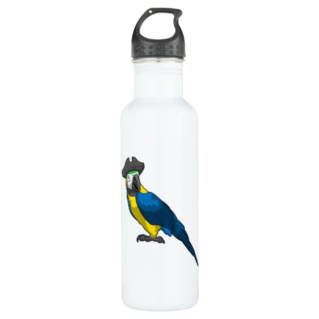 Parrot as Pirate with Hat Stainless Steel Water Bottle (Front)