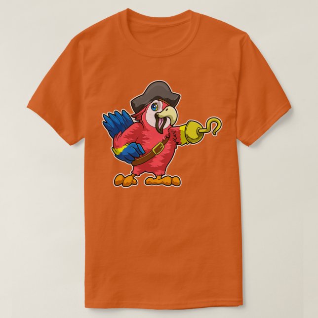 Parrot as pirate with Hook hand Pirate hat T-Shirt (Design Front)
