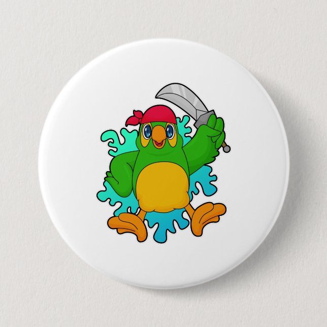 Parrot as Pirate with Sword Button (Front)